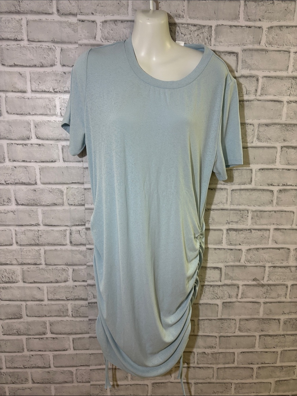 Women's Light Blue Short Sleeve Ruched Side Tunic, XL